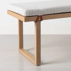 Upholstered Natural Wood Accent Bench Micro Stripe Gray/Oatmeal - Hearth & Hand⢠With Magnolia