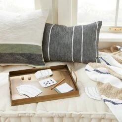 14"x20" Stripe Pattern Throw Pillow Dark Gray/White/Beige - Hearth & Hand⢠With Magnolia